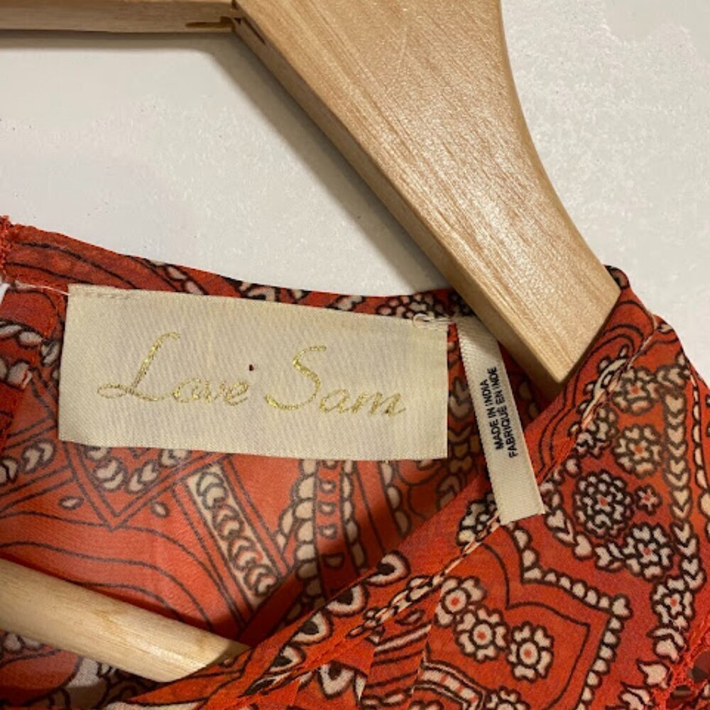 Love Sam Orange Paisley Boho Silk Chiffon Blouse Size XS - Picture 6 of 11